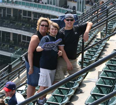 Joyce and kids at stadium