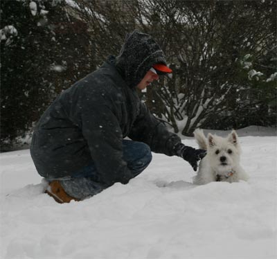 Andrew and Comet in the snow