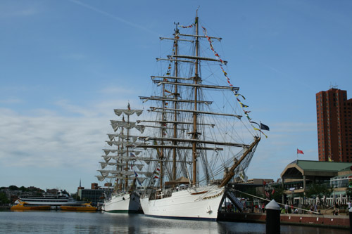 Tall ships in the harbor