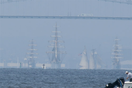 Tall ships nearing Key Bridge